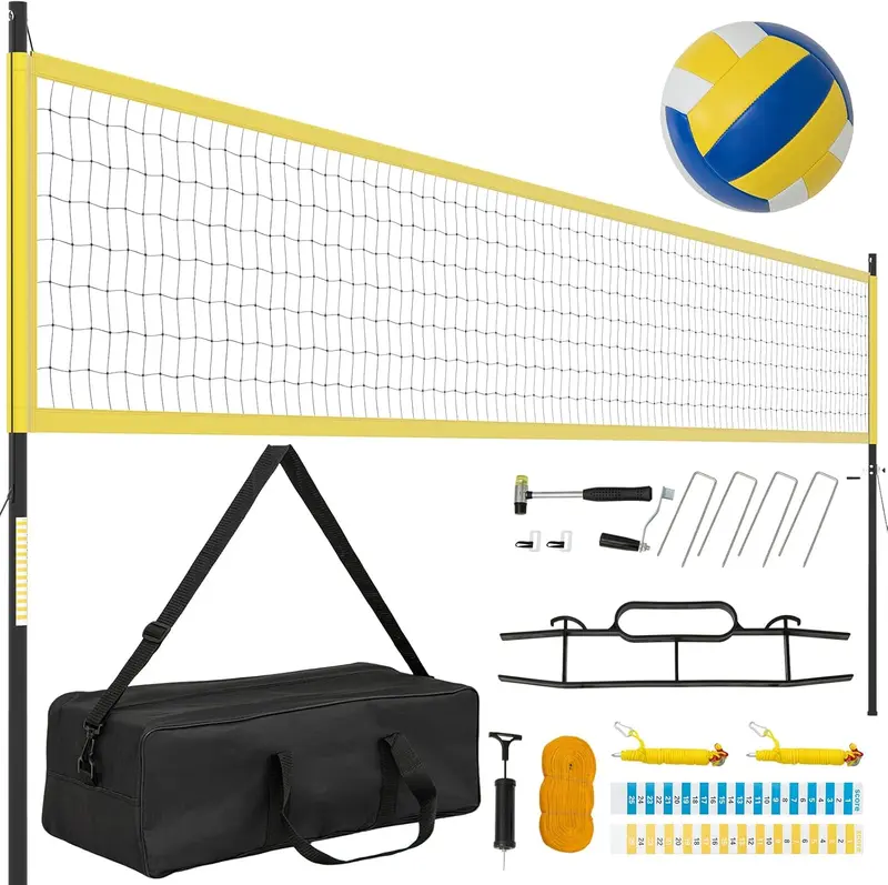 Goplus tragbares Volleyballnetz für den Außenbereich mit Set – einfache Montage, höhenverstellbare Stangen
