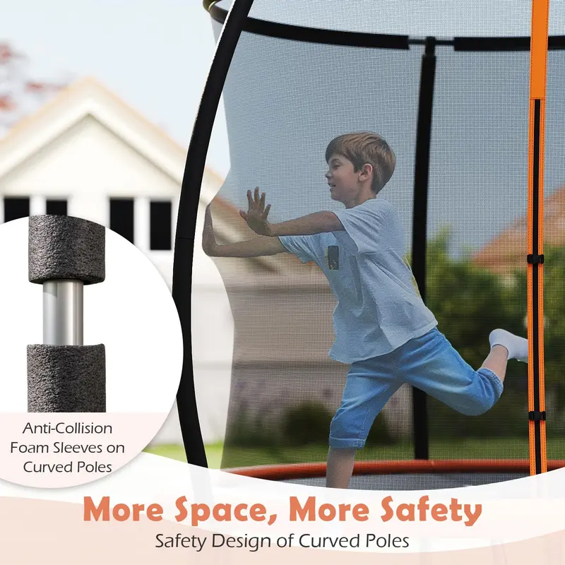 Goplus Trampolin für Kinder, 2,44 m / 3,05 m / 3,66 m (8 ft / 10 ft / 12 ft), ASTM-zertifiziert, robustes Freizeittrampolin mit Sicherheitsnetz