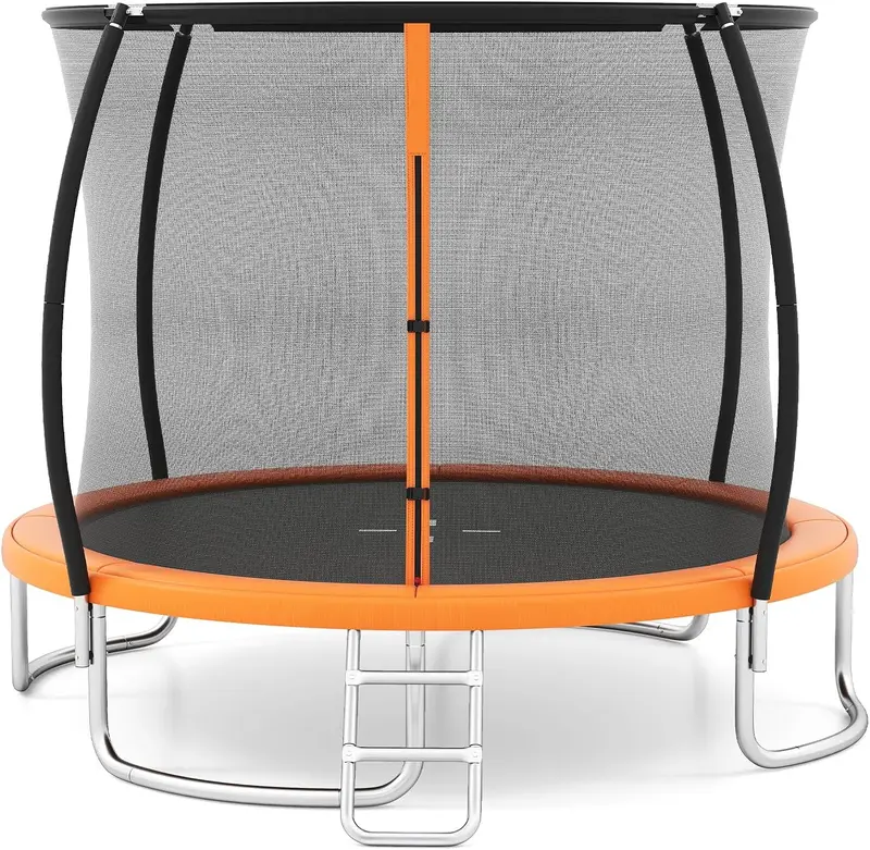 Goplus Trampolin für Kinder, 2,44 m / 3,05 m / 3,66 m (8 ft / 10 ft / 12 ft), ASTM-zertifiziert, robustes Freizeittrampolin mit Sicherheitsnetz