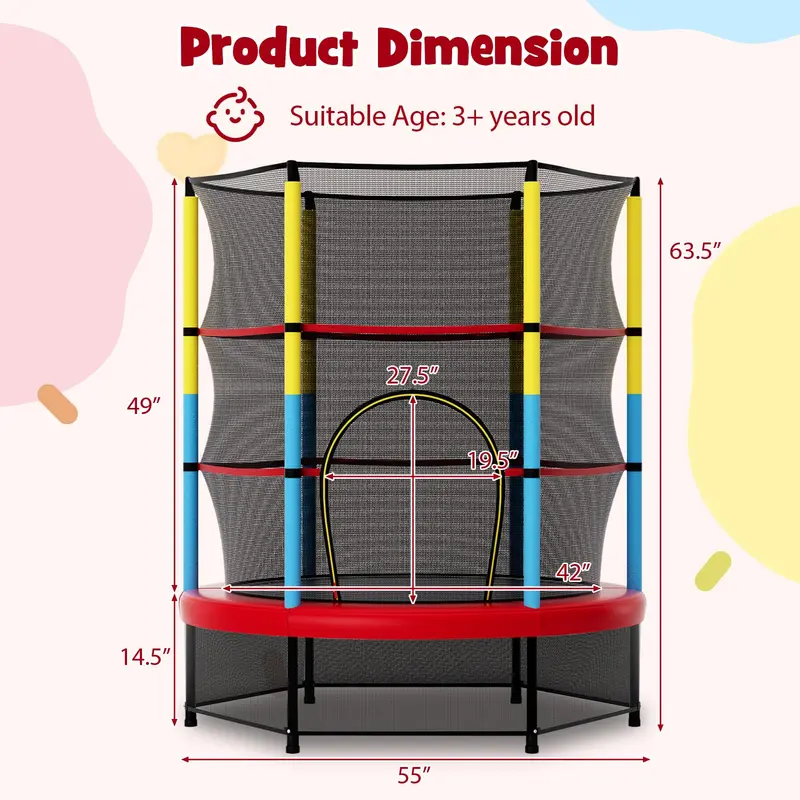 GoPlus-Trampolin für Kinder, 55 Zoll, ASTM-zertifiziert, mit Sicherheitsnetz