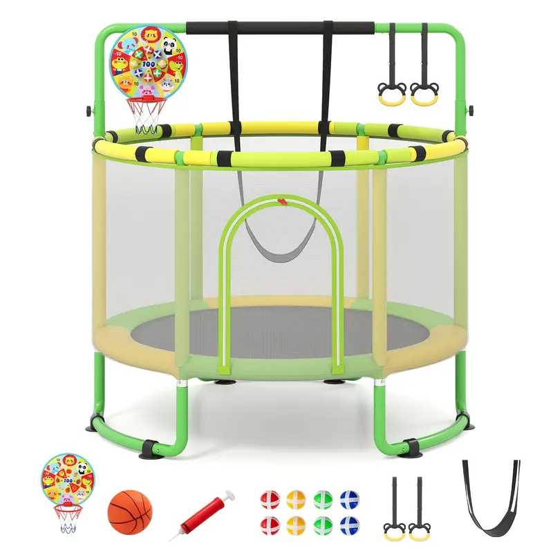 GoPlus Trampolin für Kinder mit Sicherheitsnetz, verstellbarer Turnstange, Schaukel und Basketballkorb
