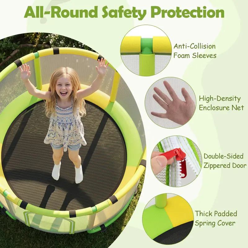 GoPlus Trampolin für Kinder mit Sicherheitsnetz, verstellbarer Turnstange, Schaukel und Basketballkorb