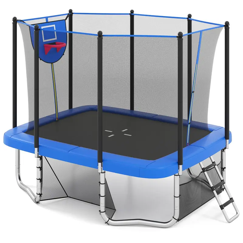 GoPlus Trampolin für Kleinkinder, 305 × 244 cm, robust mit Basketballkorb und Fußballtor, rutschfeste Leiter