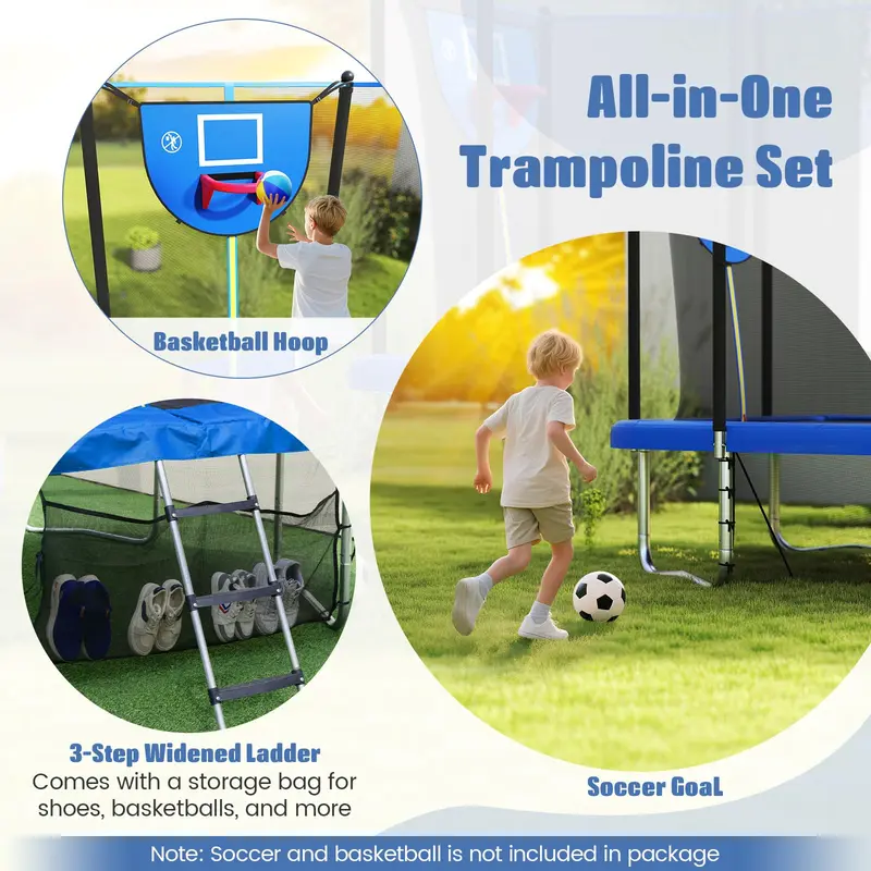 GoPlus Trampolin für Kleinkinder, 305 × 244 cm, robust mit Basketballkorb und Fußballtor, rutschfeste Leiter 2