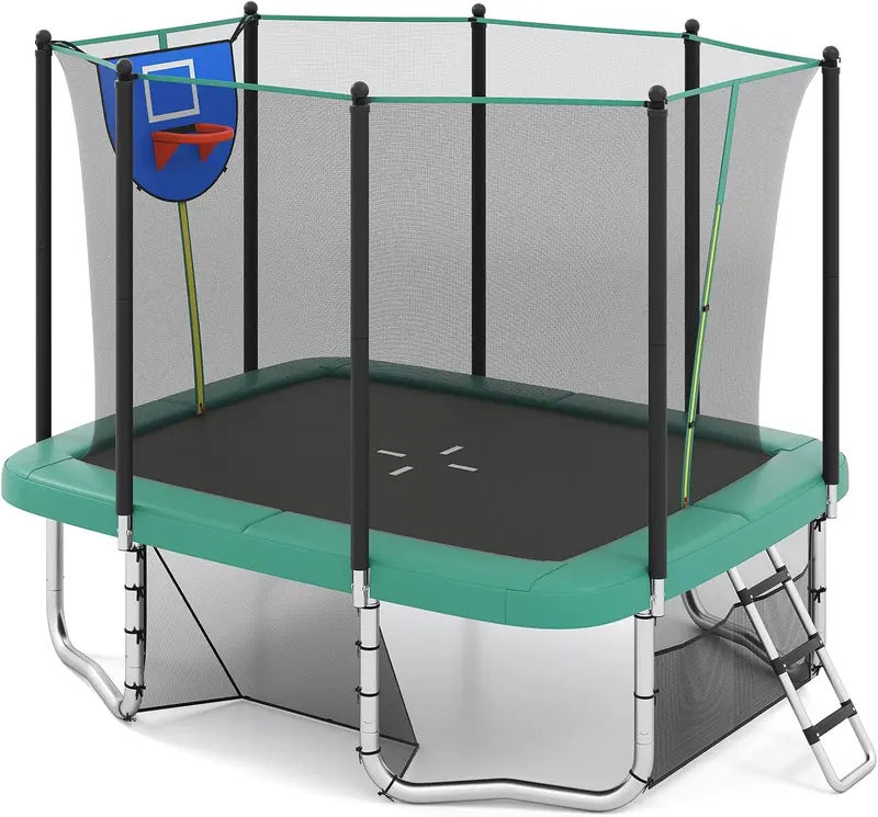 GoPlus Trampolin für Kleinkinder, 305 × 244 cm, robust mit Basketballkorb und Fußballtor, rutschfeste Leiter