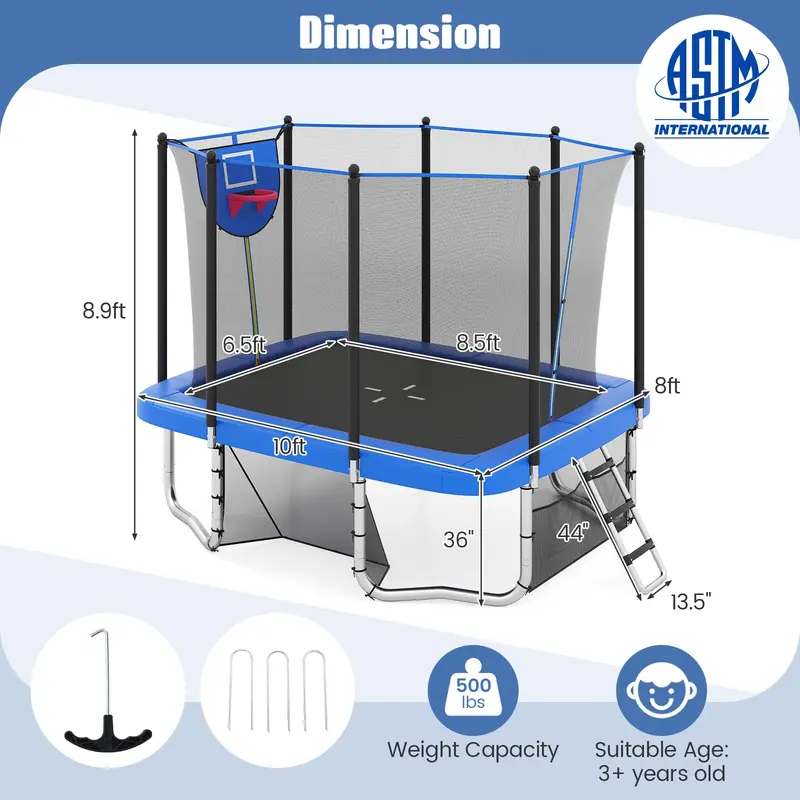 GoPlus Trampolin für Kleinkinder, 305 × 244 cm, robust mit Basketballkorb und Fußballtor, rutschfeste Leiter