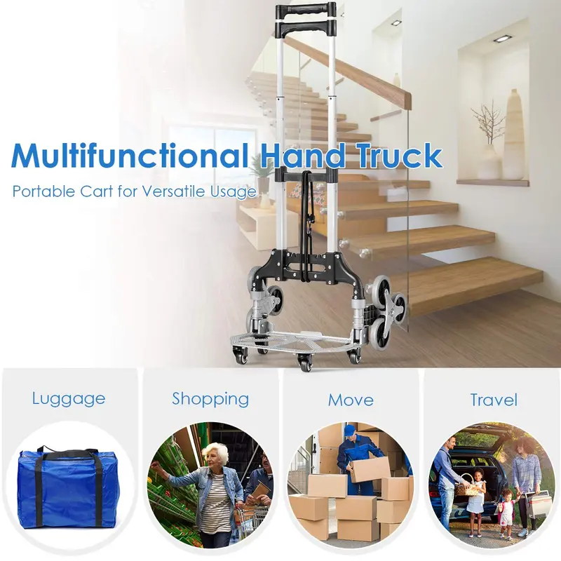 Goplus Treppensteiger-Wagen, All-Terrain-Treppensteiger-Handwagen mit Gummiseil, Hochleistungsmodell mit 6 Rädern