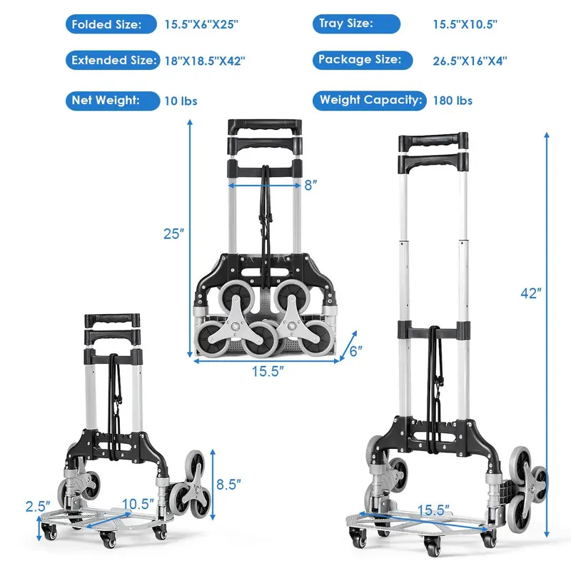 Goplus Treppensteiger-Wagen, All-Terrain-Treppensteiger-Handwagen mit Gummiseil, Hochleistungsmodell mit 6 Rädern