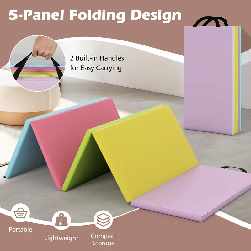 Goplus Turnmatte, 201 x 75 cm, 5-teilige klappbare Bodenturnmatte mit Tragegriffen