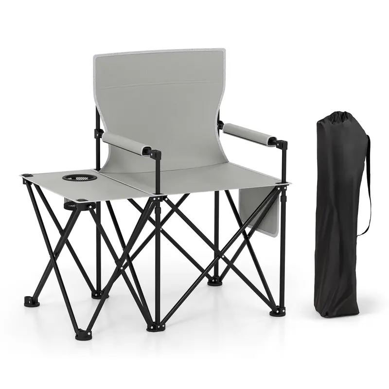 Goplus übergroßer Campingstuhl mit Seitentisch, klappbarer Heavy-Duty-Picknickstuhl mit 2 Aufbewahrungstaschen