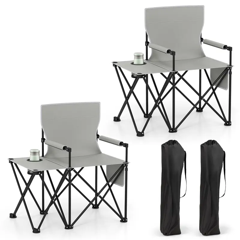 Goplus übergroßer Campingstuhl mit Seitentisch, klappbarer Heavy-Duty-Picknickstuhl mit 2 Aufbewahrungstaschen