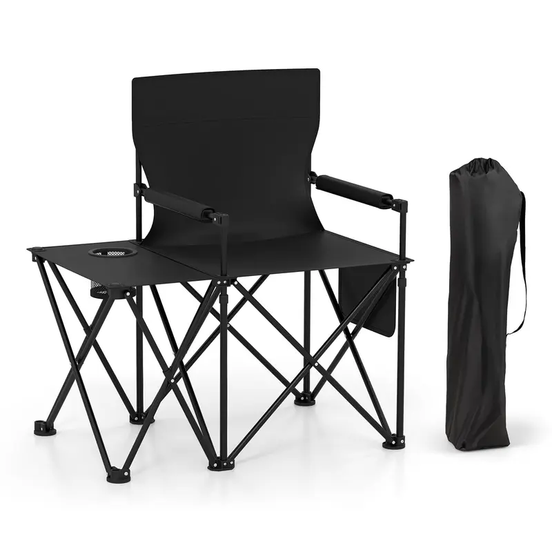 Goplus übergroßer Campingstuhl mit Seitentisch, klappbarer Heavy-Duty-Picknickstuhl mit 2 Aufbewahrungstaschen 3