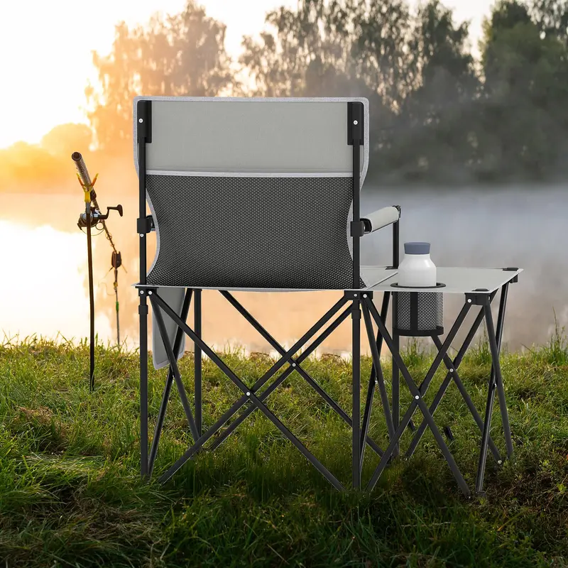 Goplus übergroßer Campingstuhl mit Seitentisch, klappbarer Heavy-Duty-Picknickstuhl mit 2 Aufbewahrungstaschen