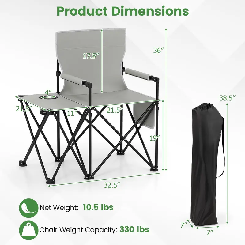 Goplus übergroßer Campingstuhl mit Seitentisch, klappbarer Heavy-Duty-Picknickstuhl mit 2 Aufbewahrungstaschen