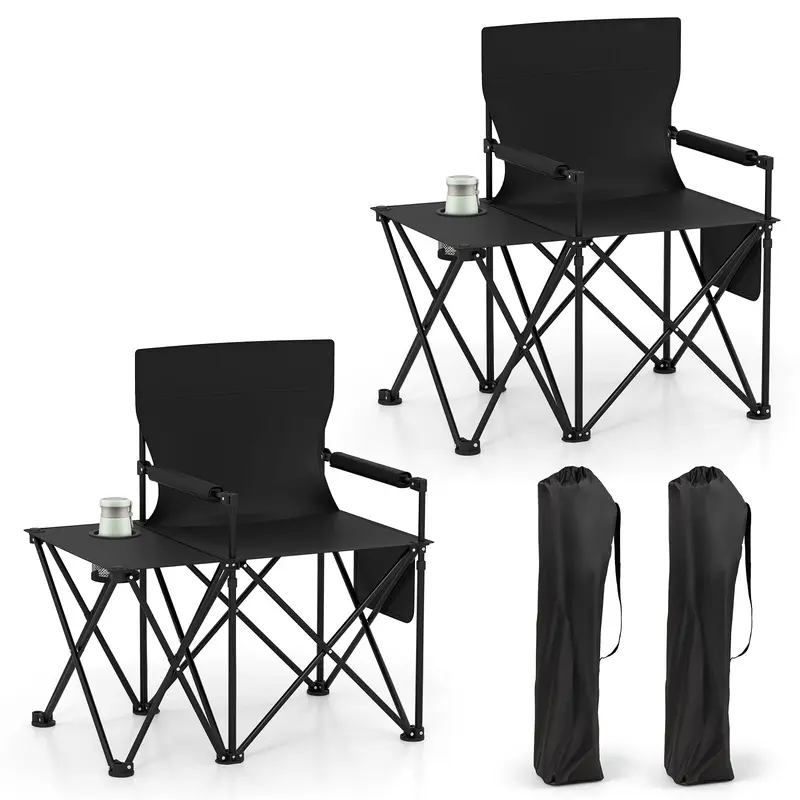 Goplus übergroßer Campingstuhl mit Seitentisch, klappbarer Heavy-Duty-Picknickstuhl mit 2 Aufbewahrungstaschen