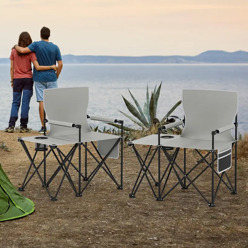 Goplus übergroßer Campingstuhl mit Seitentisch, klappbarer Heavy-Duty-Picknickstuhl mit 2 Aufbewahrungstaschen