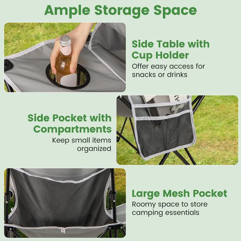 Goplus übergroßer Campingstuhl mit Seitentisch, klappbarer Heavy-Duty-Picknickstuhl mit 2 Aufbewahrungstaschen