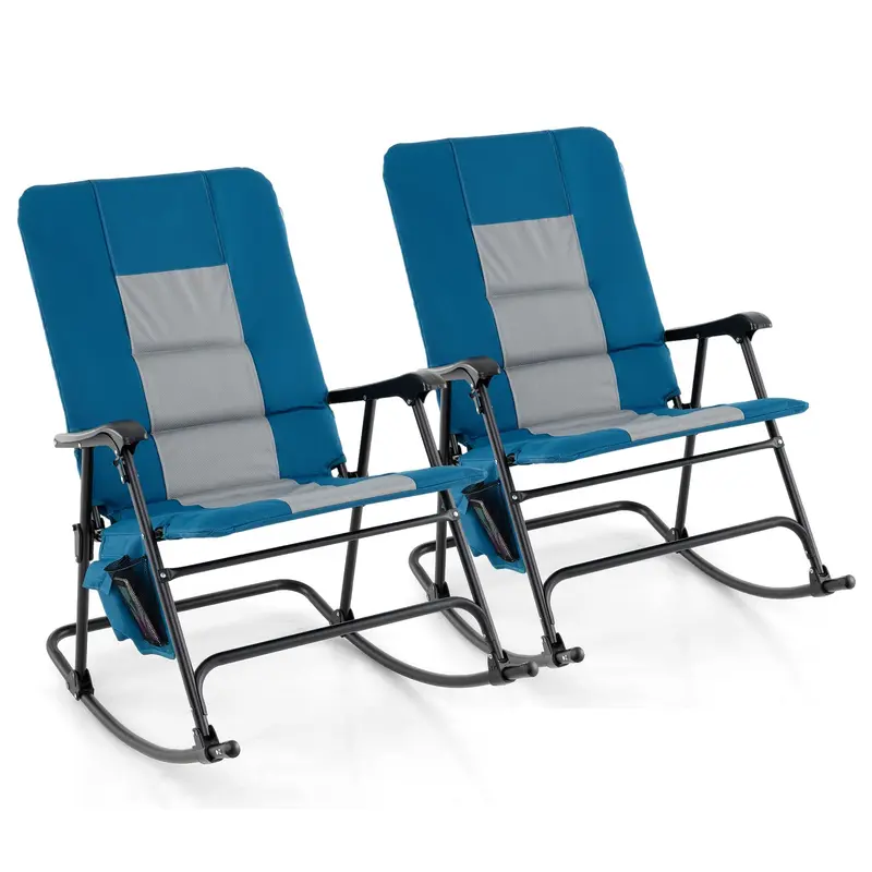 GoPlus Übergroßer klappbarer Schaukelstuhl, gepolsterter Lounge-Schaukelstuhl für den Außenbereich mit Metallgestell, Armlehnen und Seitentasche