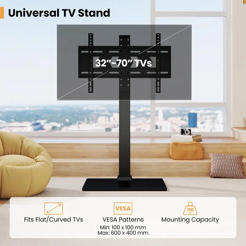 Goplus universeller TV-Ständer für Fernseher von 32–70 Zoll mit einer Tragkraft bis zu 50 kg – höhenverstellbarer TV-Halterungsständer mit AV-Ablage