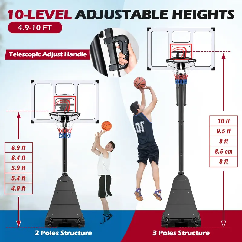 Goplus verstellbares, tragbares Basketballkorb-System (4,9–10 ft) mit bruchsicherer PC-Rückwand 2