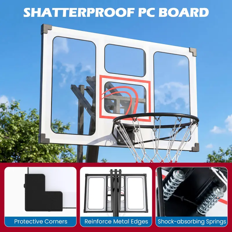 Goplus verstellbares, tragbares Basketballkorb-System (4,9–10 ft) mit bruchsicherer PC-Rückwand