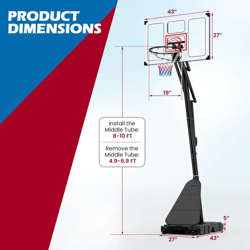 Goplus verstellbares, tragbares Basketballkorb-System (4,9–10 ft) mit bruchsicherer PC-Rückwand