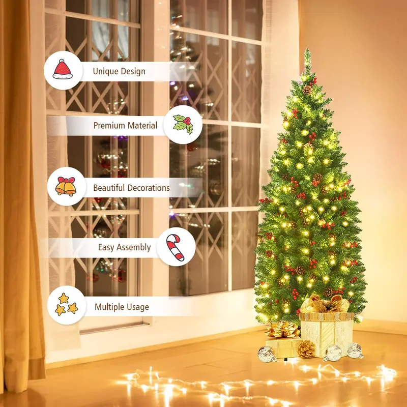 GoPlus vorgefertigter, beleuchteter Bleistift-Weihnachtsbaum