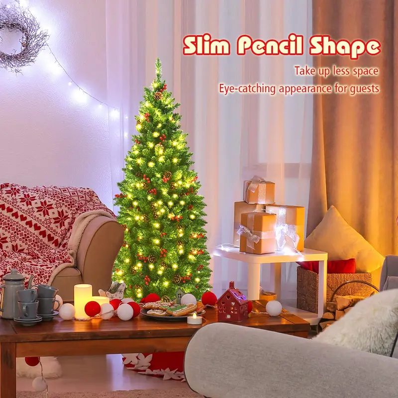 GoPlus vorgefertigter, beleuchteter Bleistift-Weihnachtsbaum
