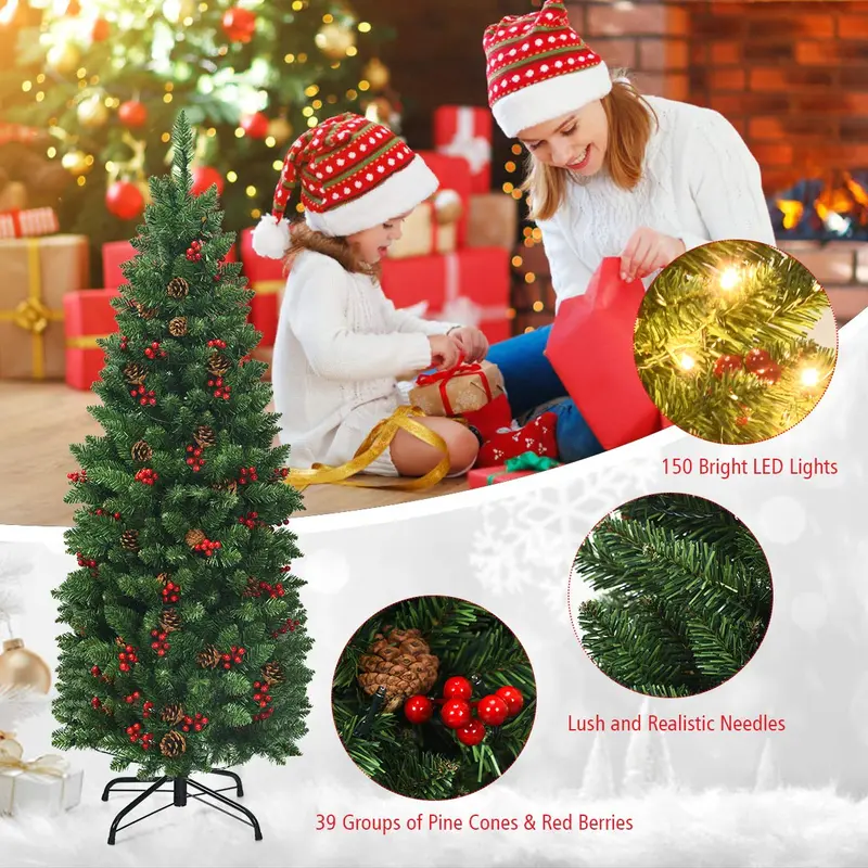 GoPlus vorgefertigter, beleuchteter Bleistift-Weihnachtsbaum