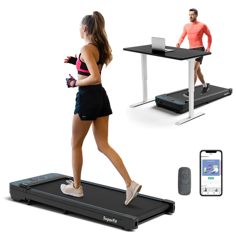 Goplus Walking Pad – Laufband unter dem Schreibtisch mit 136 kg Tragkraft, Fernbedienung und App-Steuerung sowie LED-Display, tragbares Laufband für Zuhause und Büro