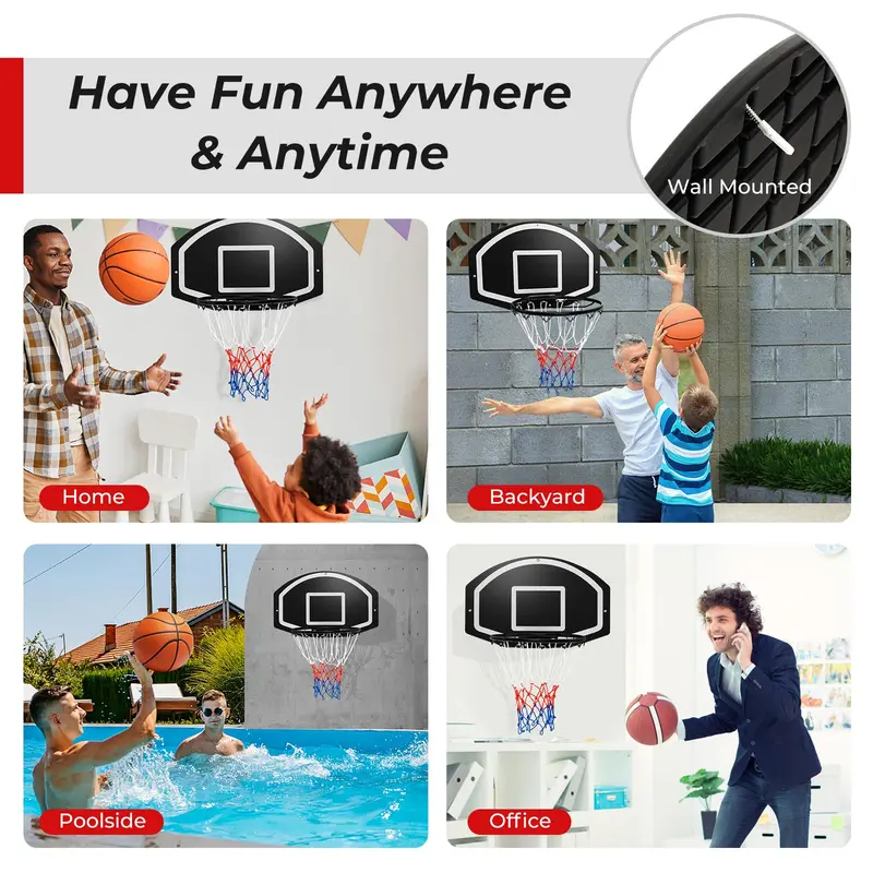 GoPlus Wandhalterung für Basketballkorb, 72 x 45,5 cm große Spielplatte mit 43 cm Ringdurchmesser, bruchfeste Spielplatte