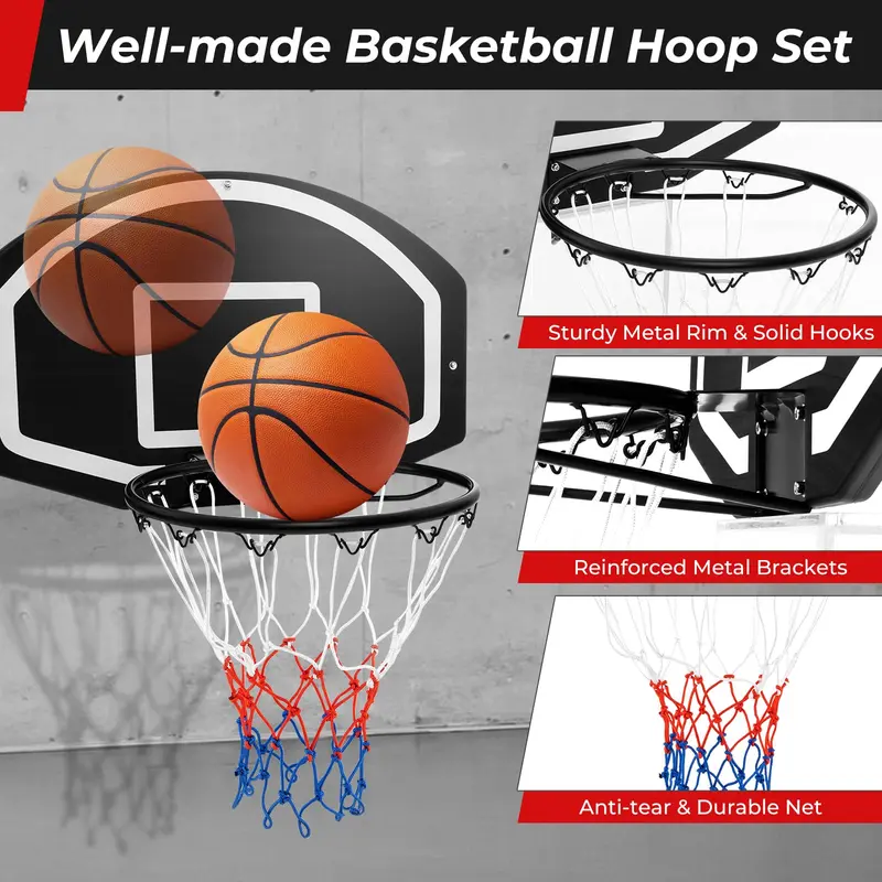 GoPlus Wandhalterung für Basketballkorb, 72 x 45,5 cm große Spielplatte mit 43 cm Ringdurchmesser, bruchfeste Spielplatte
