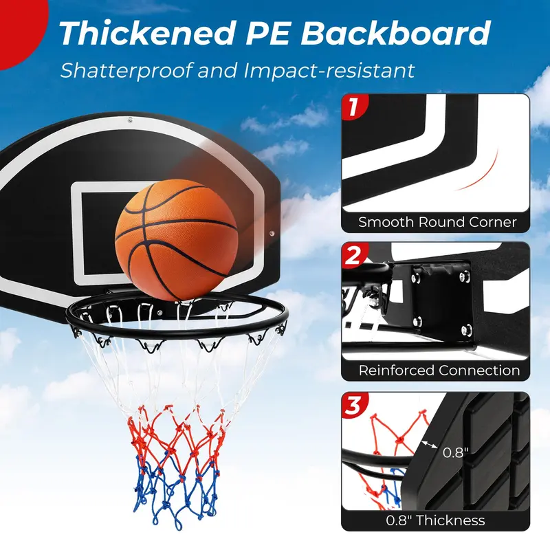 GoPlus Wandhalterung für Basketballkorb, 72 x 45,5 cm große Spielplatte mit 43 cm Ringdurchmesser, bruchfeste Spielplatte