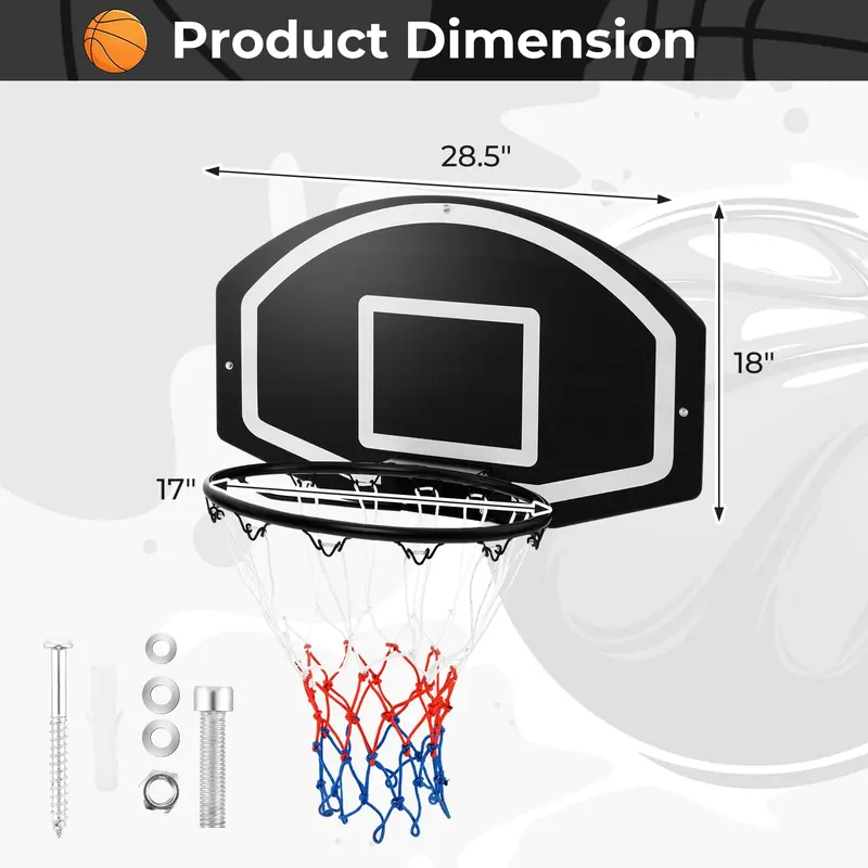 GoPlus Wandhalterung für Basketballkorb, 72 x 45,5 cm große Spielplatte mit 43 cm Ringdurchmesser, bruchfeste Spielplatte