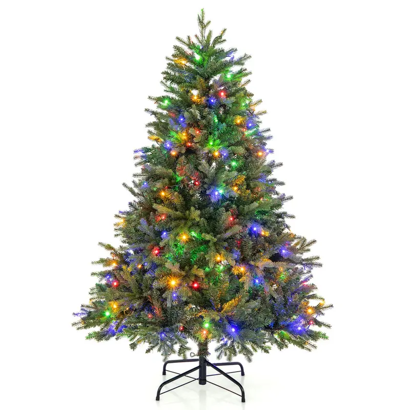 GoPlus Weihnachtsbaum mit integrierter Beleuchtung, künstlicher Weihnachtsbaum mit klappbaren Ästen und warmweißen sowie mehrfarbigen LED-Leuchten