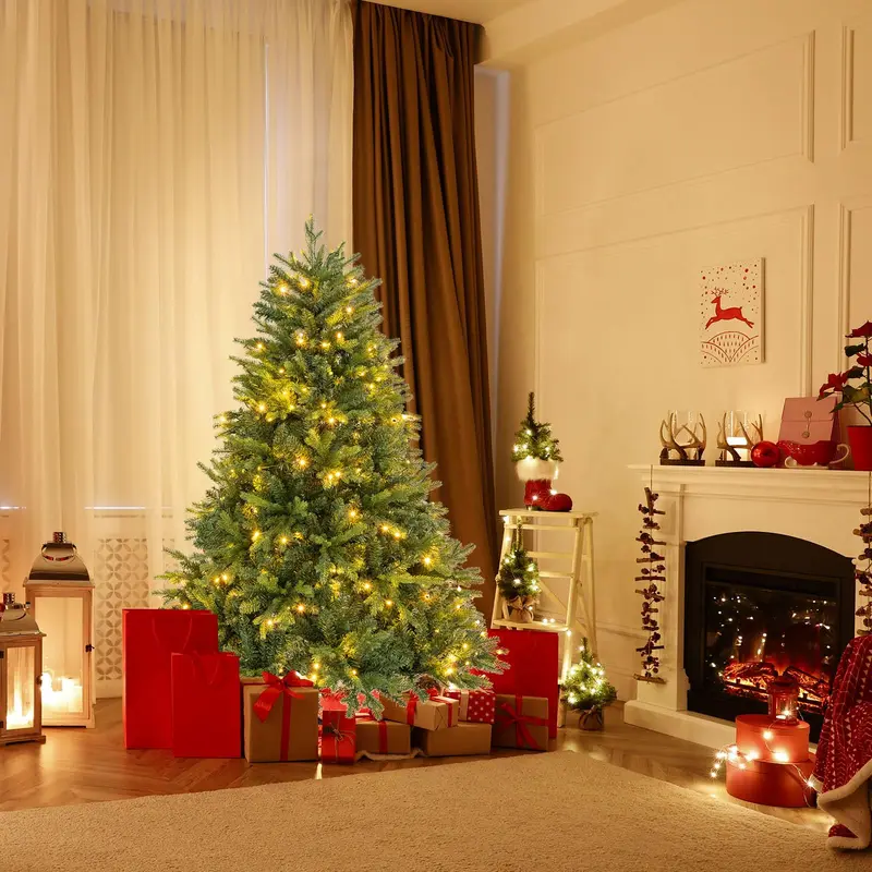 GoPlus Weihnachtsbaum mit integrierter Beleuchtung, künstlicher Weihnachtsbaum mit klappbaren Ästen und warmweißen sowie mehrfarbigen LED-Leuchten 2