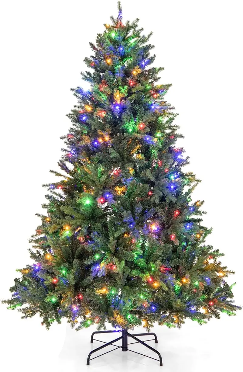GoPlus Weihnachtsbaum mit integrierter Beleuchtung, künstlicher Weihnachtsbaum mit klappbaren Ästen und warmweißen sowie mehrfarbigen LED-Leuchten