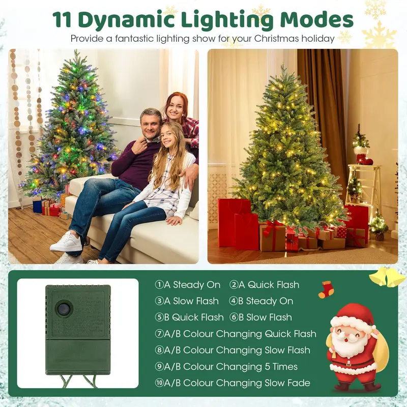 GoPlus Weihnachtsbaum mit integrierter Beleuchtung, künstlicher Weihnachtsbaum mit klappbaren Ästen und warmweißen sowie mehrfarbigen LED-Leuchten