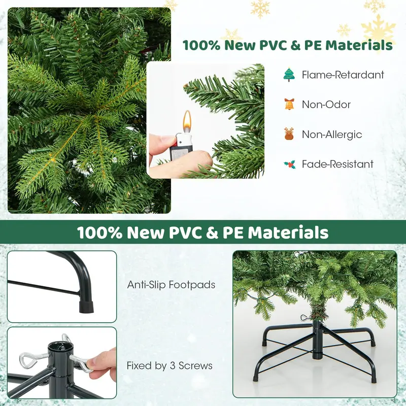 GoPlus Weihnachtsbaum mit integrierter Beleuchtung, künstlicher Weihnachtsbaum mit klappbaren Ästen und warmweißen sowie mehrfarbigen LED-Leuchten