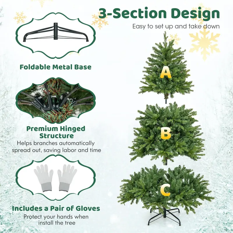 GoPlus Weihnachtsbaum mit integrierter Beleuchtung, künstlicher Weihnachtsbaum mit klappbaren Ästen und warmweißen sowie mehrfarbigen LED-Leuchten
