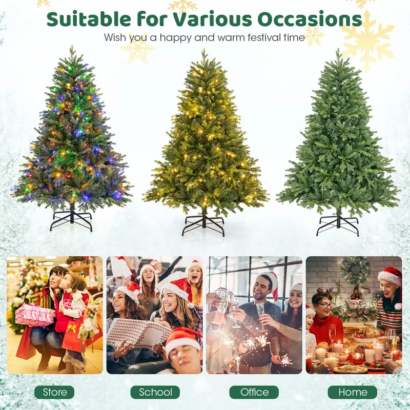 GoPlus Weihnachtsbaum mit integrierter Beleuchtung, künstlicher Weihnachtsbaum mit klappbaren Ästen und warmweißen sowie mehrfarbigen LED-Leuchten