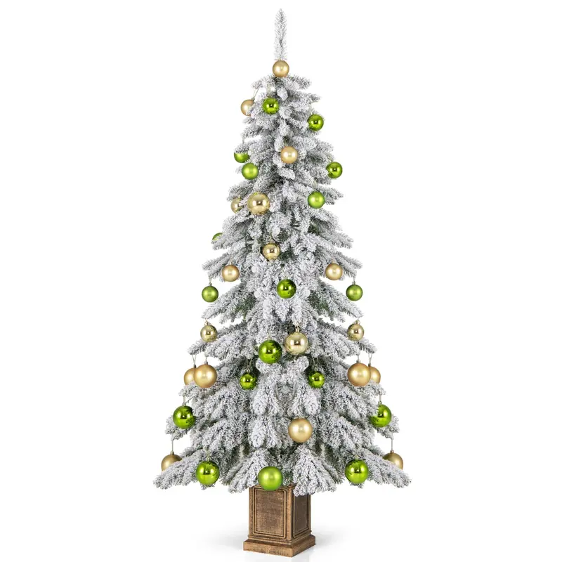 GoPlus Weihnachtsbaum mit Schneebelag, 1,83 m, für Eingangsbereiche – Künstlicher Weihnachtsbaum mit Klappgelenken und Topf sowie 48 Kugeln
