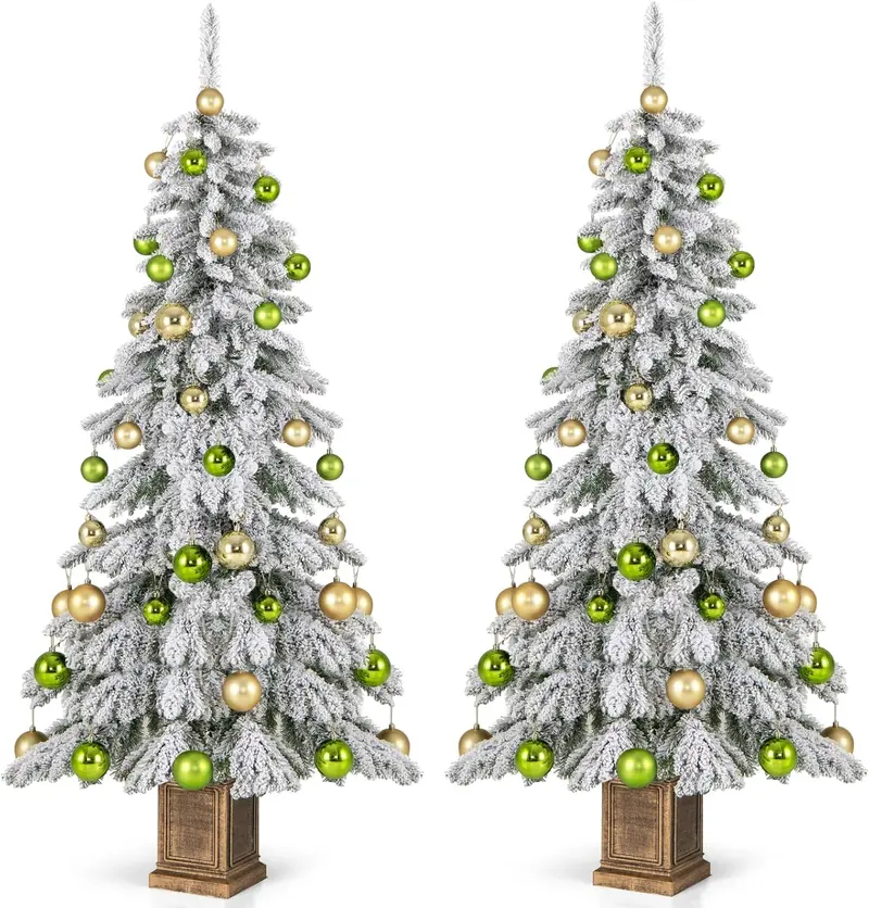 GoPlus Weihnachtsbaum mit Schneebelag, 1,83 m, für Eingangsbereiche – Künstlicher Weihnachtsbaum mit Klappgelenken und Topf sowie 48 Kugeln