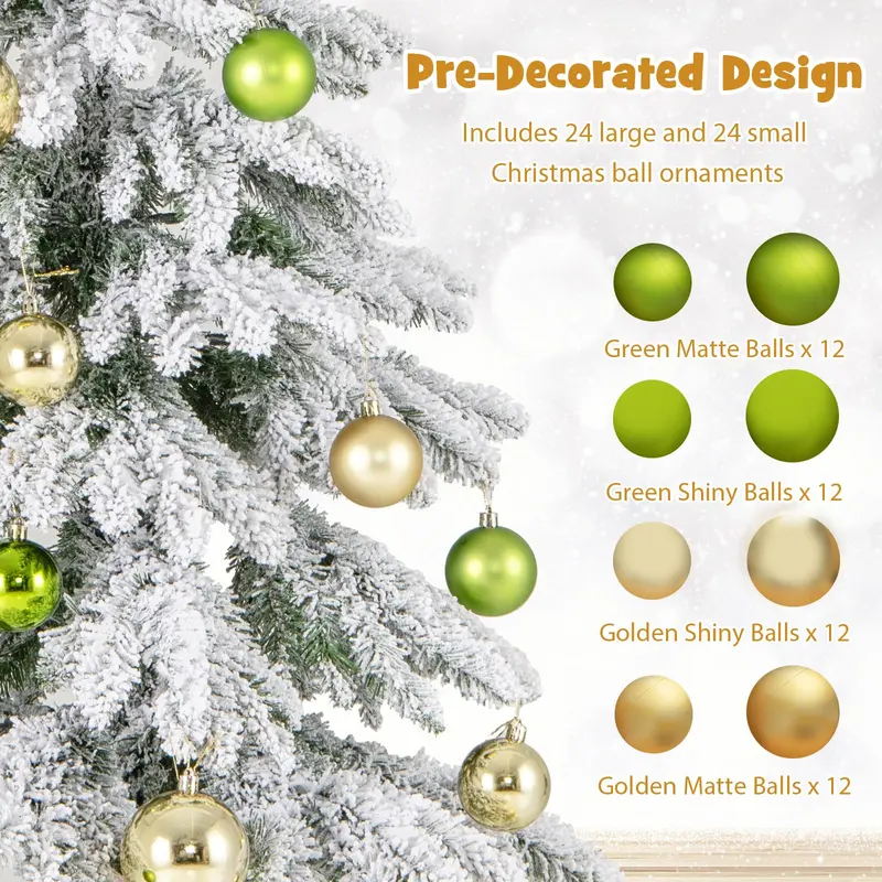 GoPlus Weihnachtsbaum mit Schneebelag, 1,83 m, für Eingangsbereiche – Künstlicher Weihnachtsbaum mit Klappgelenken und Topf sowie 48 Kugeln