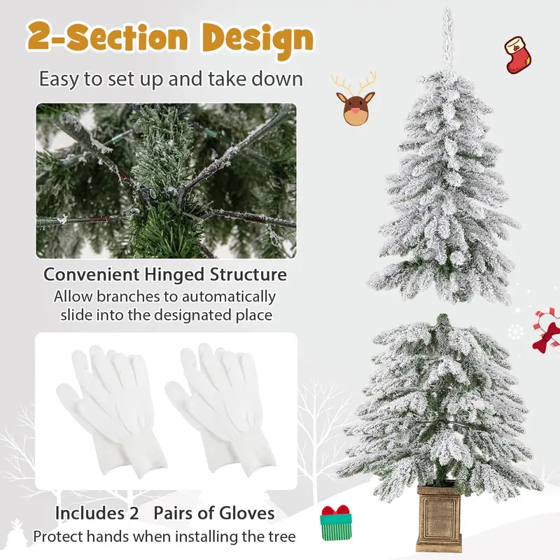 GoPlus Weihnachtsbaum mit Schneebelag, 1,83 m, für Eingangsbereiche – Künstlicher Weihnachtsbaum mit Klappgelenken und Topf sowie 48 Kugeln