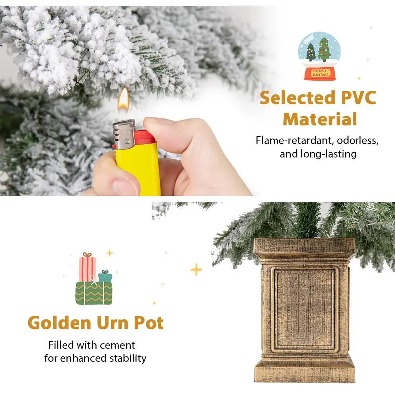 GoPlus Weihnachtsbaum mit Schneebelag, 1,83 m, für Eingangsbereiche – Künstlicher Weihnachtsbaum mit Klappgelenken und Topf sowie 48 Kugeln
