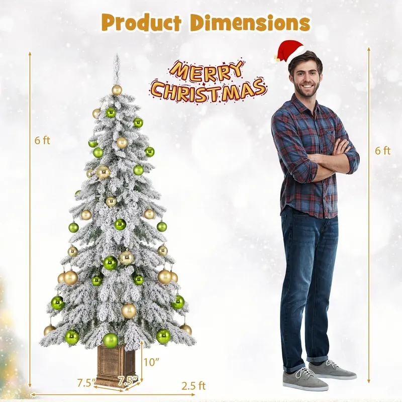 GoPlus Weihnachtsbaum mit Schneebelag, 1,83 m, für Eingangsbereiche – Künstlicher Weihnachtsbaum mit Klappgelenken und Topf sowie 48 Kugeln