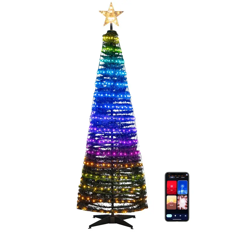 GoPlus Weihnachtsbaum zum Aufstellen, 1,83 m (6 ft), vorgefertigt beleuchtet, zusammenklappbarer Weihnachtsbaum mit 282 RGB-LED-Leuchten
