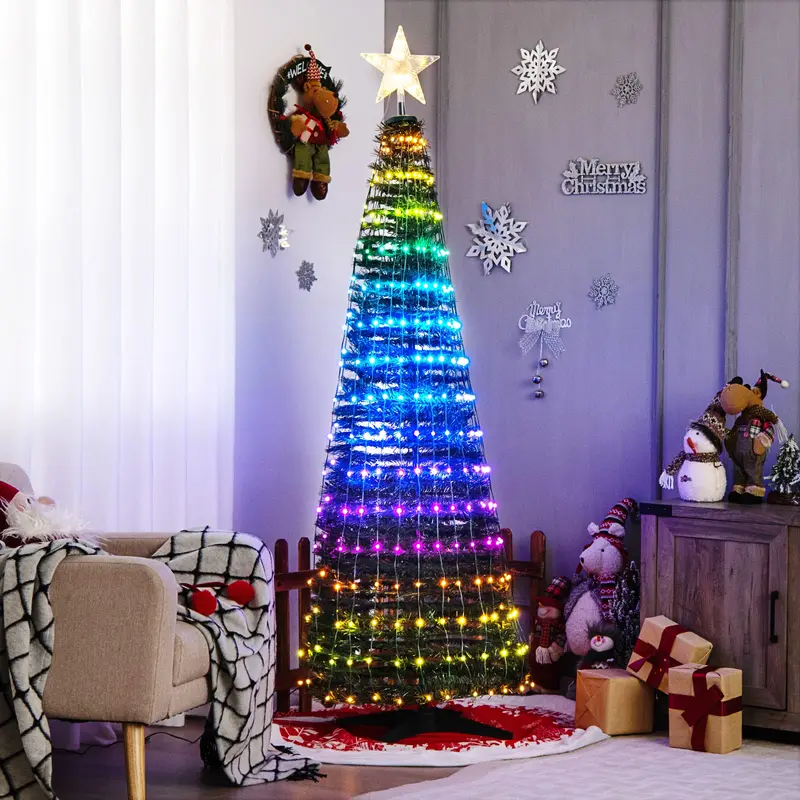 GoPlus Weihnachtsbaum zum Aufstellen, 1,83 m (6 ft), vorgefertigt beleuchtet, zusammenklappbarer Weihnachtsbaum mit 282 RGB-LED-Leuchten 2