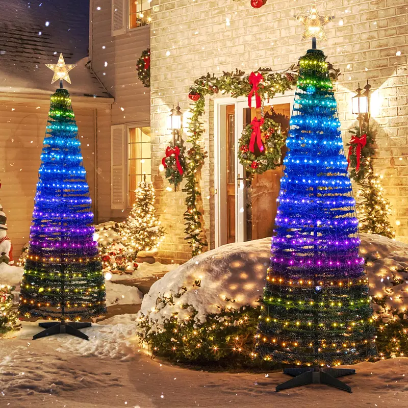 GoPlus Weihnachtsbaum zum Aufstellen, 1,83 m (6 ft), vorgefertigt beleuchtet, zusammenklappbarer Weihnachtsbaum mit 282 RGB-LED-Leuchten